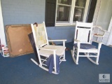 Back porch contents rocking chairs card table and Walker