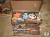 Metal tool box full of miscellaneous tools and supplies