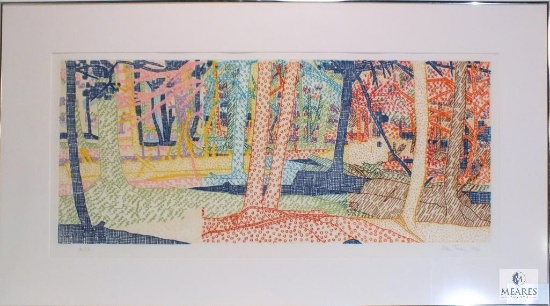 Alan Turner Three Seasons Wooded Scene etching Signed Numbered art Framed 53" x 30"