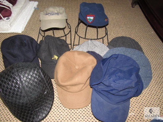 Lot of Various Hats Knit Beanie Leather Cap +