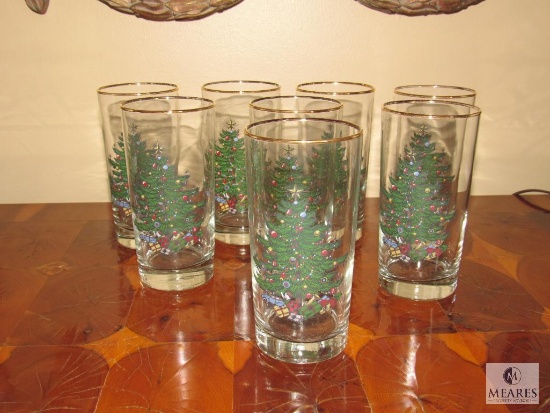 Lot of 8 Glasses Christmas Tree Cuthbertson Imports Vintage Set