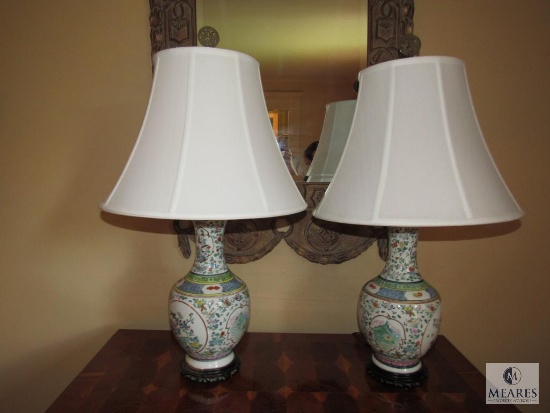 Set of Oriental Style Ceramic Base Table Lamps - Emporium