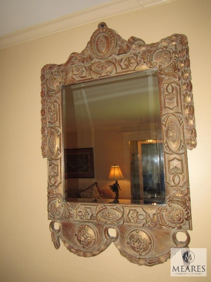 Ornate Wood Carved Framed Mirror with Beveled Edge