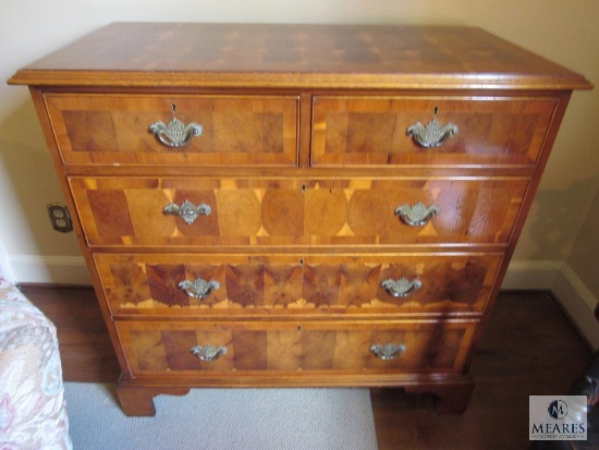 Five-Drawer Vintage Dresser Burl Wood Veneer