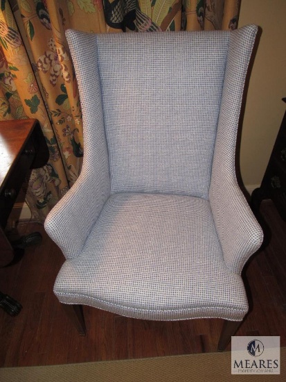 Blue and White Occasional Side Chair with wooden legs