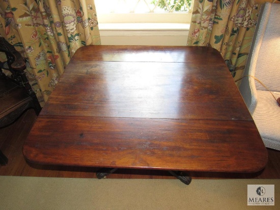 Antique Wood Drop Leaf Table with Ornate Legs