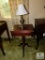 Vintage wood 3 leg pedestal side table and lamp