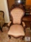 Queen Anne style tuft upholstery wood carved arm chair