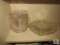 Shelf lot Glass Egg Platter, Ice bucket, and Glass Plates