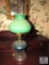 Vintage glass with green shade oil lamp lantern