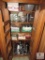 Cabinet lot Mason jars, Iron, Crock-pot, Electric Kettle, cookbooks +