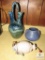 Lot 3 Pottery Pieces 2 Vases and hummingbird Feeder