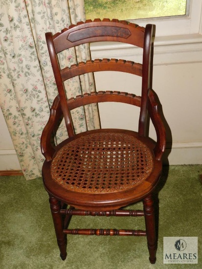 Vintage wood carved cane bottom chair
