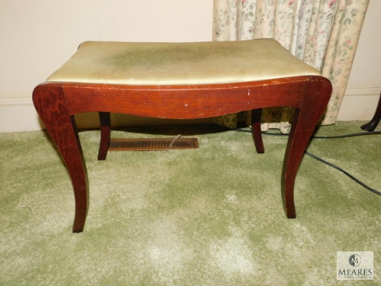Vintage wood bench with upholstery seat 24" x 14"