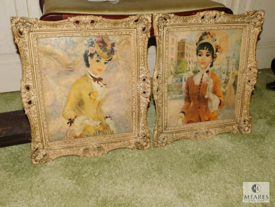 Lot 2 Vintage European Lady Strevens print in ornate frames