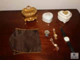 Lot Trinket Jewelry Boxes and 3 Wrist watches 2 are Timex