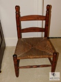 Vintage Wood Children's Chair with Rattan bottom