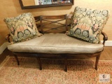 Wood cane bottom bench seat with cushions