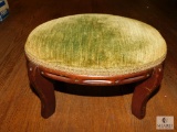 Small Antique foot rest Stool Green Upholstery Wood legs