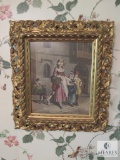 Lot 2 hand Colored Etching Gold gilt frames Pictures