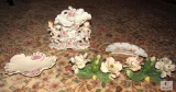 Lot Porcelain /Ceramic Decorations Trays, Vase, and Candle holders