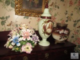 Lot Porcelain Vase, Urn, and Hand-painted Ceramic Flower Bouquet Made in Italy