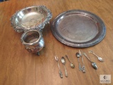 Lot Silver plated Tray, Bowl, Pedestal Dish, and Collector Spoons