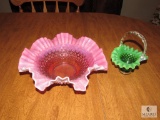 Lot Hobnail Ruffled Edge Glass Pieces possibly Fenton