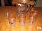 Seven-piece set Northwood 1907 Cherry lattice Pitcher and 6 cups