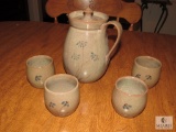 Jugtown Ware 1984 Stamped Pottery Jug and 4 Cups