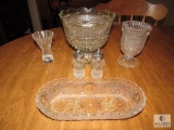 Lot cut clear glass vases bowls dish and salt and pepper shakers