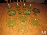 12 piece lot vintage green depression glass pieces