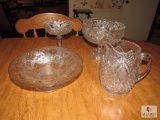 4 piece lot cut glass pitcher candy dish punch bowl