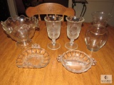 Lot Clear Glass Vase, Bowl, Goblets, and Relish Dishes