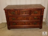 Antique 3 drawer Dresser with Stone Top Heavy Metal Pulls