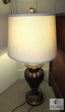 Bronze tone base table lamp with shade