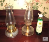 Lot 2 Vintage Glass Oil Lamps lanterns and Oil