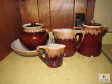 7 piece lot Rubel Brown drip pottery Pitcher Jug Dishes