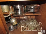 Cabinet lot Pots, Pans, Lids, Colanders, Baking Tins +