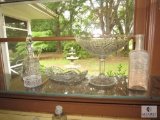 Lot 5 vintage glass pieces Dr.Kings Bottle, & Cut glass dishes