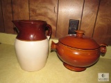 Lot Pottery Jug Pitcher and Soup Bowl Set