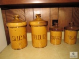 Set Pottery Canisters Coffee, Tea, Sugar, and Flour