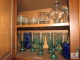 Cabinet lot Mason Jars, vintage glasses, Canister, Salt pepper shakers