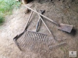 Lot Vintage Tools Hay Rake, Shovel, +