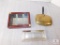 Lot Glass Jewelry Box, Wood Mirrored Bottom Box and Vintage Ash Can