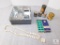 Lot Vintage Snuff Tins, Shell Necklace, Vintage Sewing Thread in Box, +