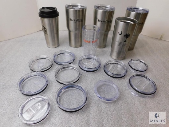 Lot Rtic Tumbler Cups, Starbucks, and several lids