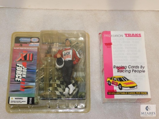 John Force Collector Figurine and 1992 Sealed Set Traks Racing Cards