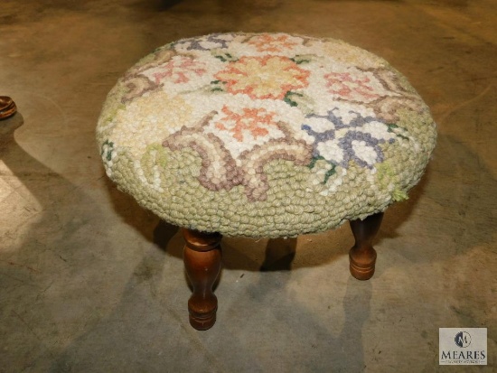 Small Footstool with large loop knit top and wood legs