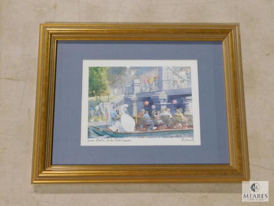 Robert Kennedy signed "Swan Boat in Boston Public Garden" Watercolor Art Print 11" x 13.5"